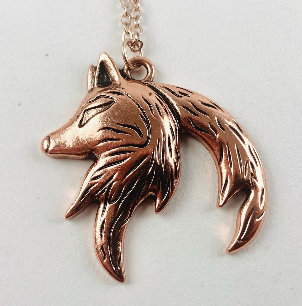 Fox Wolf Necklace Pendant Head Necklace Jewelry Spirit Animal Rose Gold Copper L